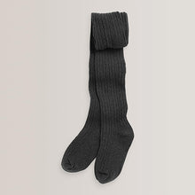 Load image into Gallery viewer, Charcoal Grey Cotton Rich Cable Tights
