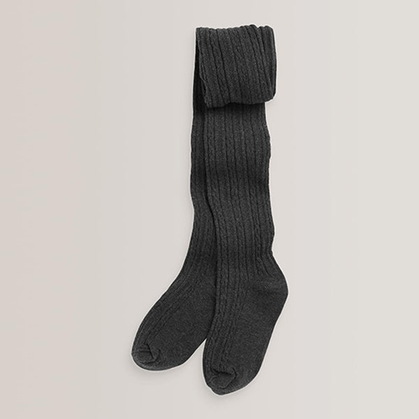 Charcoal Grey Cotton Rich Cable Tights