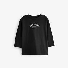 Load image into Gallery viewer, Black Slogan Long Sleeves Semi Plain T-Shirt (3mths-6yrs)
