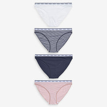 Load image into Gallery viewer, Pink/Blue Stripe Hight Leg Cotton Rich Logo Knickers 4 Pack
