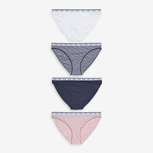 Pink/Blue Stripe Hight Leg Cotton Rich Logo Knickers 4 Pack