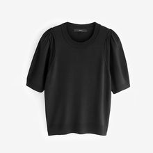 Load image into Gallery viewer, Black Crew Neck Short Sleeve Knitted Top
