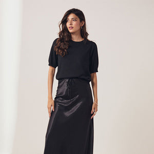 Black Crew Neck Short Sleeve Knitted Top