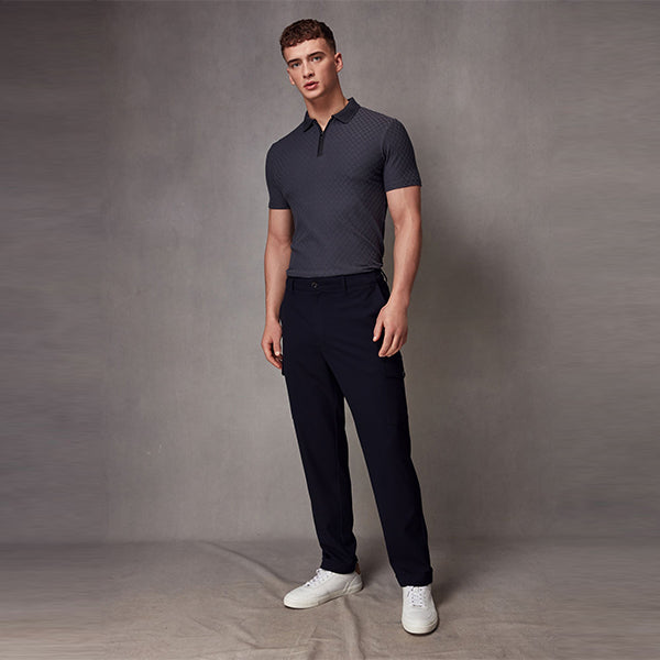 Dark Charcoal Grey Slim Fit Smart Quarter Zip Polo Shirt