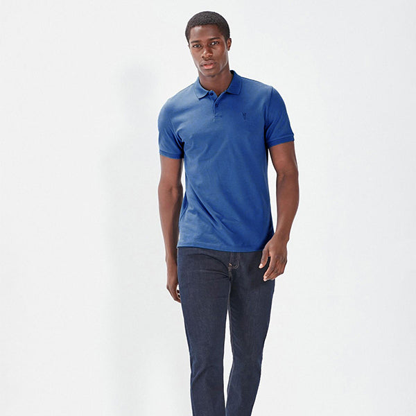 Mid Blue Regular Fit Short Sleeve Pique Polo Shirt