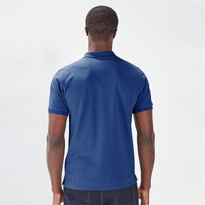 Mid Blue Regular Fit Short Sleeve Pique Polo Shirt