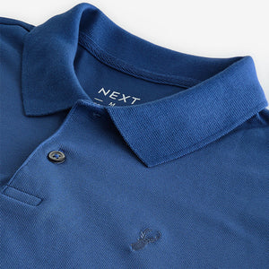 Mid Blue Regular Fit Short Sleeve Pique Polo Shirt