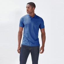 Load image into Gallery viewer, Mid Blue Regular Fit Short Sleeve Pique Polo Shirt
