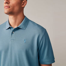 Load image into Gallery viewer, Blue Mid Regular Fit Short Sleeve Pique Polo Shirt
