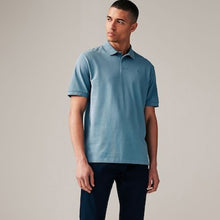 Load image into Gallery viewer, Blue Mid Regular Fit Short Sleeve Pique Polo Shirt
