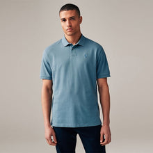Load image into Gallery viewer, Blue Mid Regular Fit Short Sleeve Pique Polo Shirt
