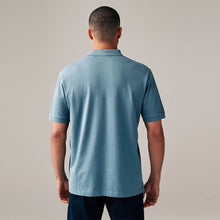 Load image into Gallery viewer, Blue Mid Regular Fit Short Sleeve Pique Polo Shirt
