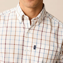 Load image into Gallery viewer, Ecru White/Blue Tattersall Easy Iron Button Down Oxford Shirt
