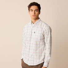 Load image into Gallery viewer, Ecru White/Blue Tattersall Easy Iron Button Down Oxford Shirt
