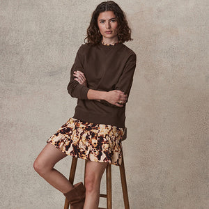 Chocolate Brown Swirl Long Sleeve Printed Layered Sweatshirt Dress