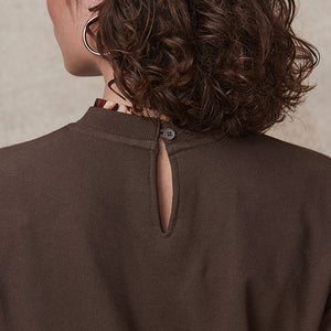Chocolate Brown Swirl Long Sleeve Printed Layered Sweatshirt Dress