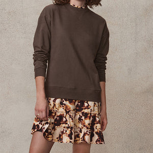 Chocolate Brown Swirl Long Sleeve Printed Layered Sweatshirt Dress