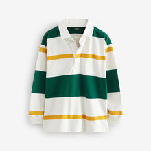 Load image into Gallery viewer, Green/Ecru White Stripe Long Sleeve Rugby 100% Cotton Polo Shirt (3-12yrs)
