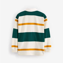 Load image into Gallery viewer, Green/Ecru White Stripe Long Sleeve Rugby 100% Cotton Polo Shirt (3-12yrs)
