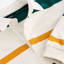 Load image into Gallery viewer, Green/Ecru White Stripe Long Sleeve Rugby 100% Cotton Polo Shirt (3-12yrs)
