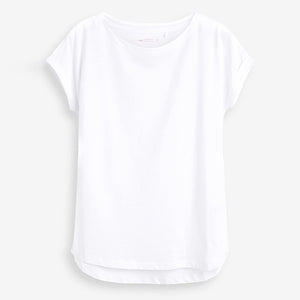 White Round Neck Cap Sleeve 100% Cotton T-Shirt