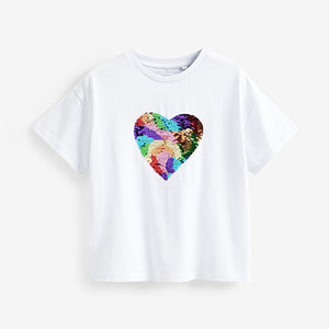 White Rainbow Heart Short Sleeve Sequin T-Shirt (3-12yrs)