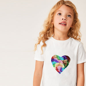 White Rainbow Heart Short Sleeve Sequin T-Shirt (3-12yrs)