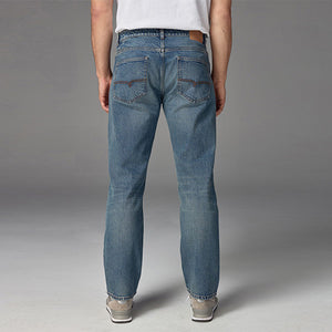 Blue Vintage Straight Fit Vintage Wash Denim Jeans
