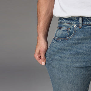 Blue Vintage Straight Fit Vintage Wash Denim Jeans