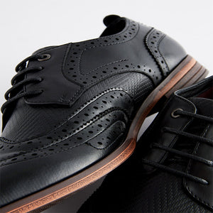 Black Texture Detail Double Wing Brogue Shoes