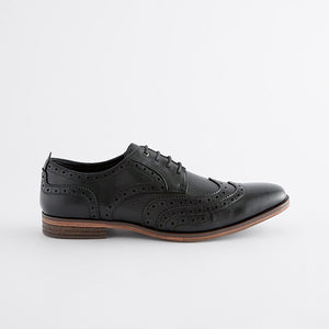 Black Texture Detail Double Wing Brogue Shoes