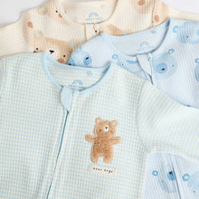 Load image into Gallery viewer, Blue Bear Baby Footless Zip 100% Cotton Sleepsuits 3 Pack
