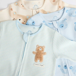 Blue Bear Baby Footless Zip 100% Cotton Sleepsuits 3 Pack