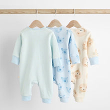 Load image into Gallery viewer, Blue Bear Baby Footless Zip 100% Cotton Sleepsuits 3 Pack
