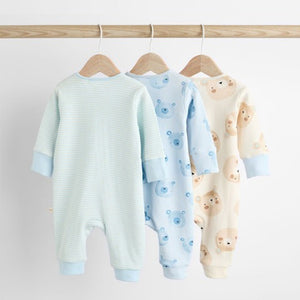 Blue Bear Baby Footless Zip 100% Cotton Sleepsuits 3 Pack