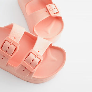 Apricot Pink Double Buckle Chunky Sandals