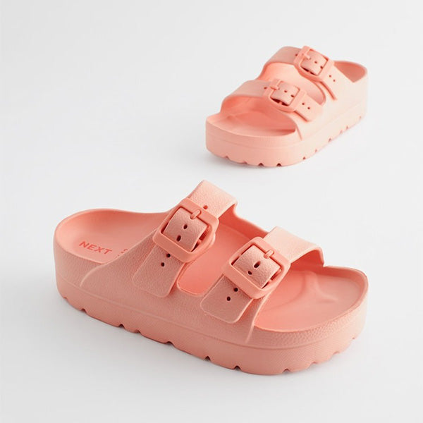 Apricot Pink Double Buckle Chunky Sandals