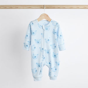 Blue Bear Baby Footless Zip 100% Cotton Sleepsuits 3 Pack