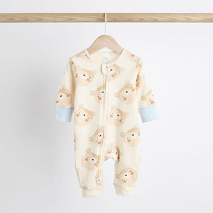 Blue Bear Baby Footless Zip 100% Cotton Sleepsuits 3 Pack