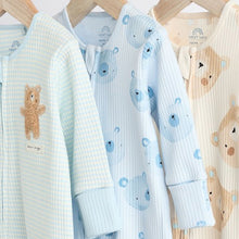 Load image into Gallery viewer, Blue Bear Baby Footless Zip 100% Cotton Sleepsuits 3 Pack
