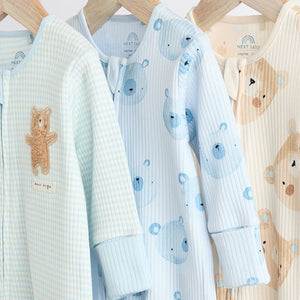 Blue Bear Baby Footless Zip 100% Cotton Sleepsuits 3 Pack