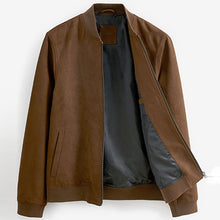 Load image into Gallery viewer, Brown Faux Suede Bomber Jacket
