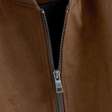 Load image into Gallery viewer, Brown Faux Suede Bomber Jacket
