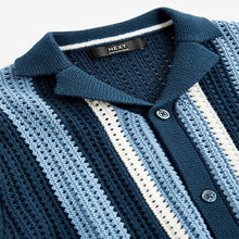 Load image into Gallery viewer, Blue Crochet Stripe Short Sleeved Polo Shirt (3-12yrs)
