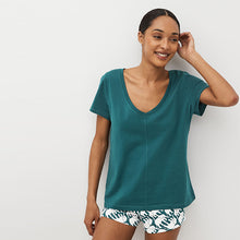 Load image into Gallery viewer, Teal Blue Elephant Cotton Short Sleeve Pyjamas
