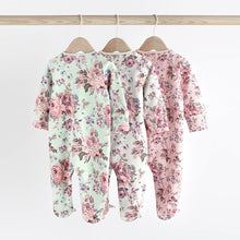 Load image into Gallery viewer, Floral Baby Two Way Zip 100% Cotton Sleespuits 3 Pack (0-12mt)
