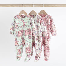 Load image into Gallery viewer, Floral Baby Two Way Zip 100% Cotton Sleespuits 3 Pack (0-12mt)
