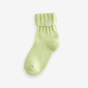 PInk, Blue and Green 3 Pack Cotton Rich Roll Top Ankle Socks