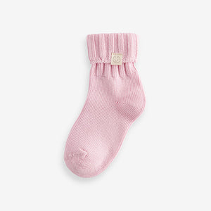 PInk, Blue and Green 3 Pack Cotton Rich Roll Top Ankle Socks
