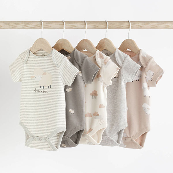 Grey Sheep Baby 5 Pack Short Sleeve Bodysuits